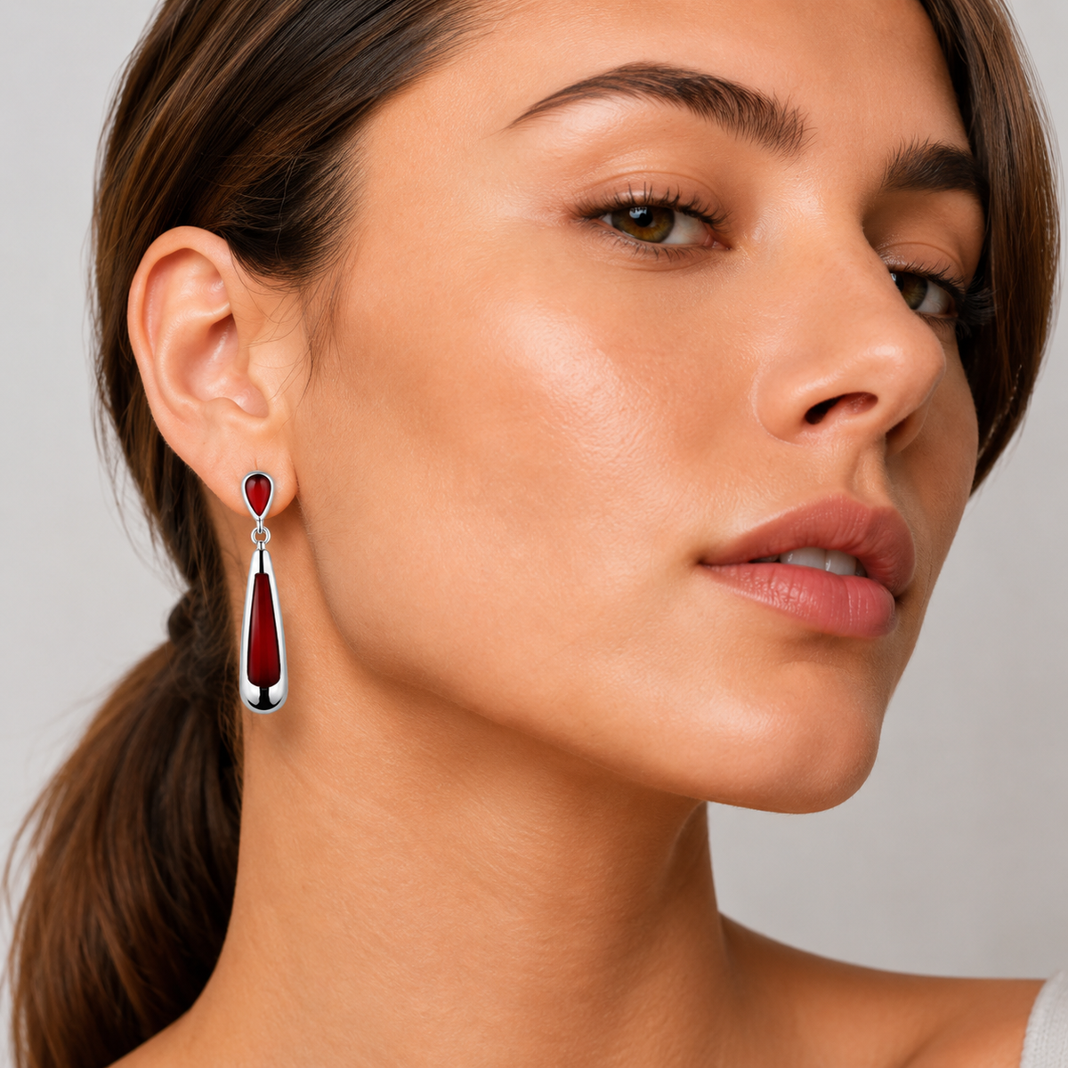 Teardrop Gemstone Silver Earrings