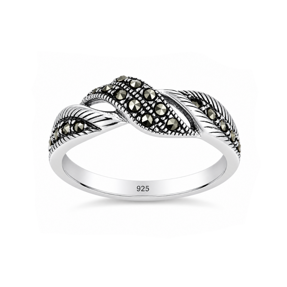 Marcasite Three-Leaf Twist Ring in 925 sterling silver – main view