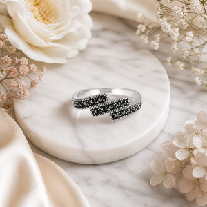Marcasite Bypass Wave Ring in 925 sterling silver – side view