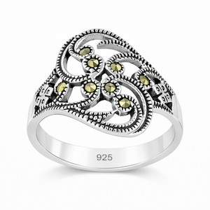 Marcasite Double Leaf Branch Ring in 925 sterling silver – main view