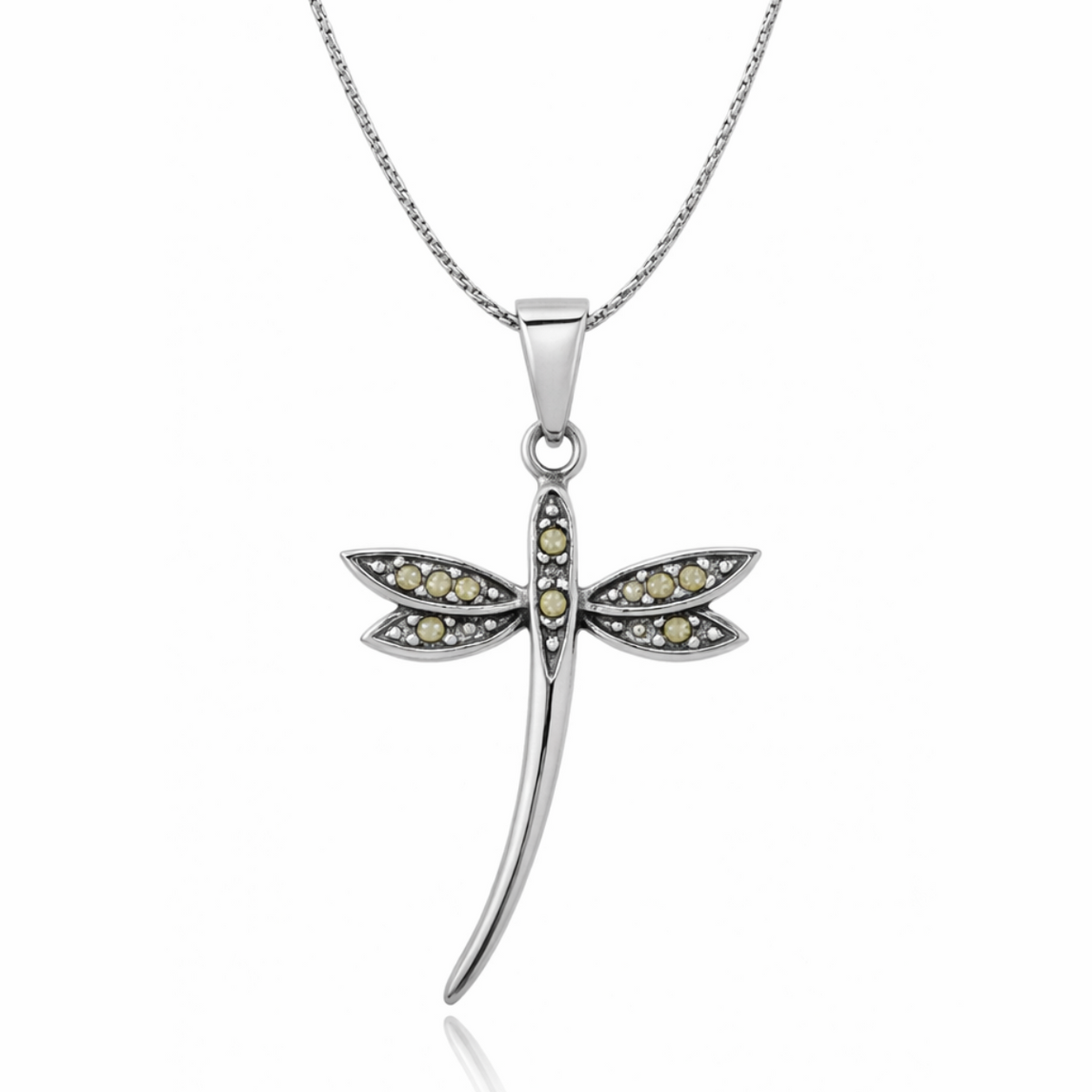 Marcasite Dragonfly Pendant in 925 sterling silver – side view