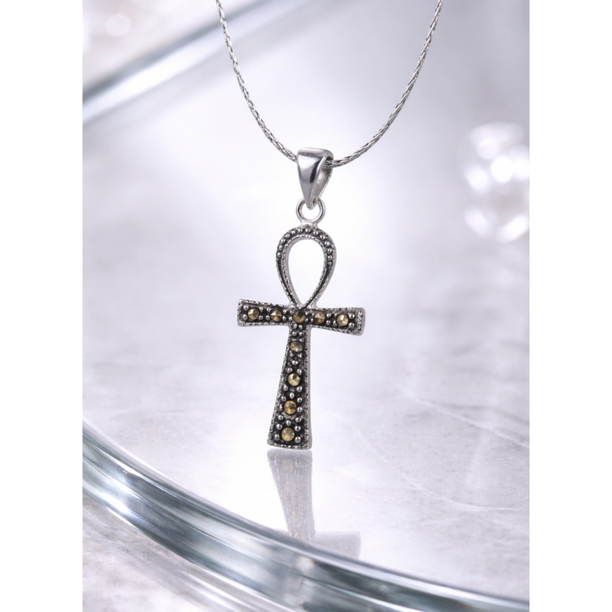 Marcasite Egyptian Ankh Pendant in 925 sterling silver – additional view
