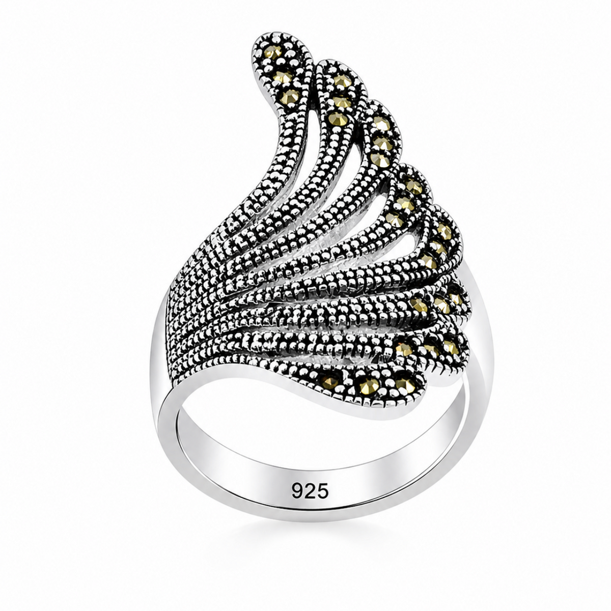 Marcasite Feather Cocktail Ring in 925 sterling silver – main view