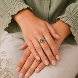 Marcasite Floral Gemstone Ring in 925 sterling silver – back view