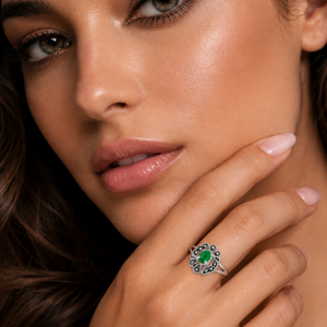 Marcasite Floral Gemstone Ring in 925 sterling silver – angle view