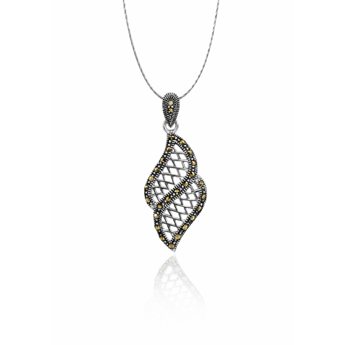 Marcasite Hollow Double Leaf Pendant in 925 sterling silver – side view