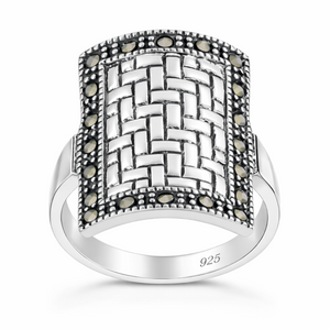 Marcasite Rectangle Weave Ring in 925 sterling silver – main view
