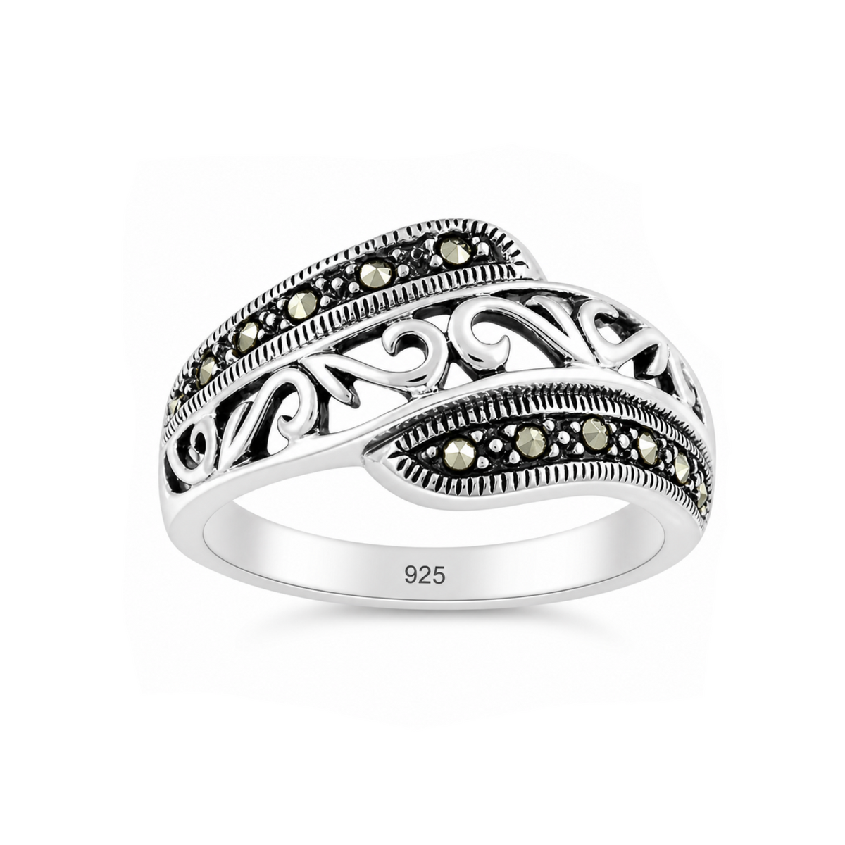 Marcasite Swirl Band Ring in 925 sterling silver – main view