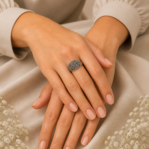 Marcasite Tulip Ring in 925 sterling silver – angle view