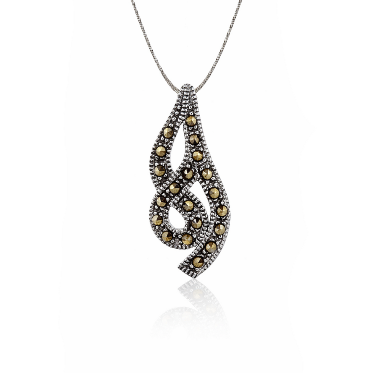 Marcasite Twist Pendant in 925 sterling silver – side view