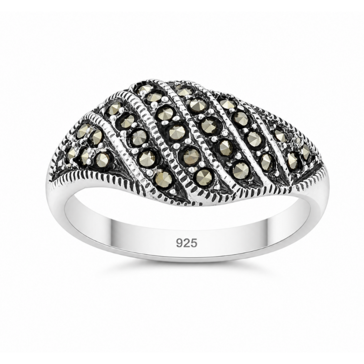 Marcasite Wavy Stripe Band Ring in 925 sterling silver – main view