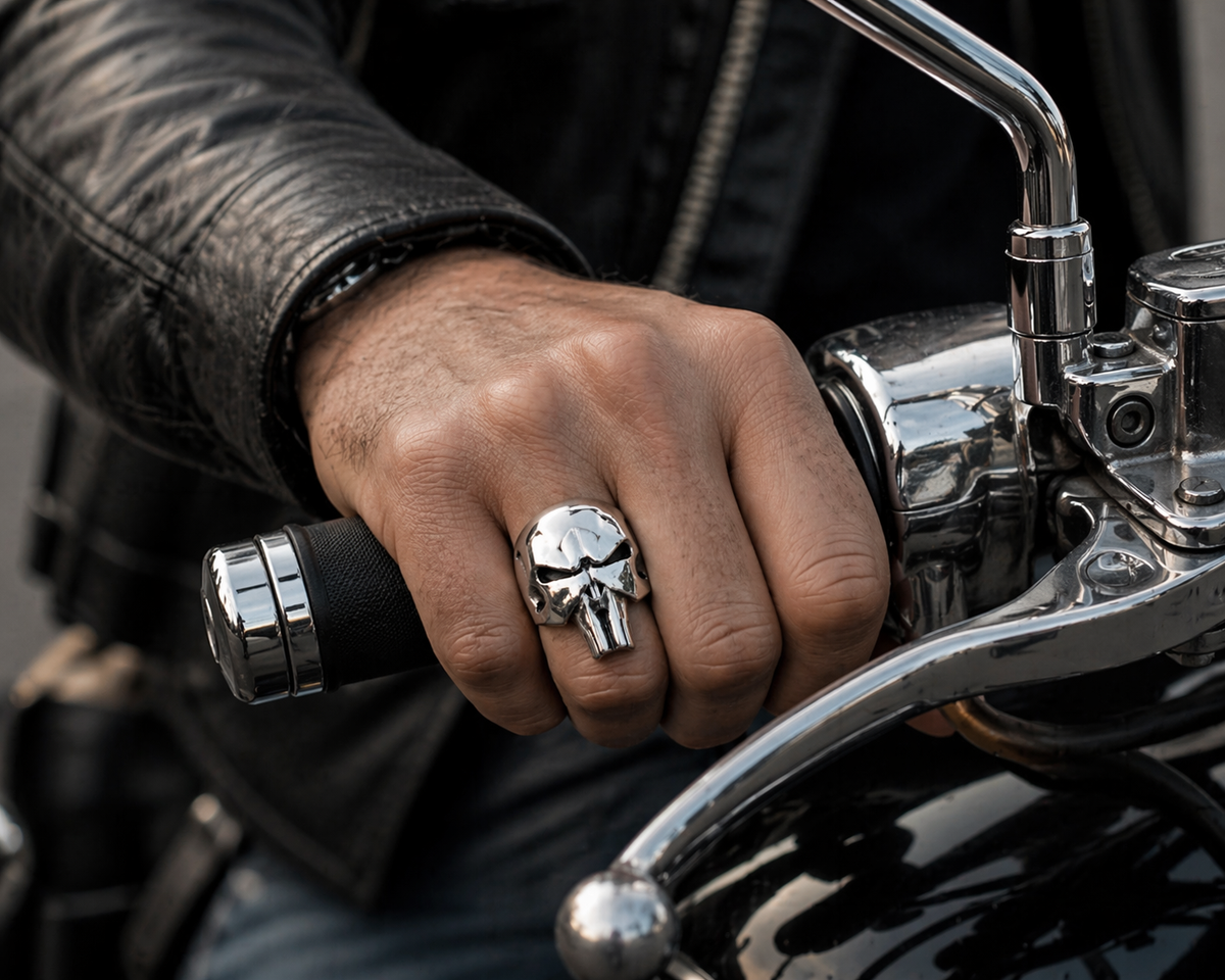 Punisher Skull Ring in 925 sterling silver – angle view