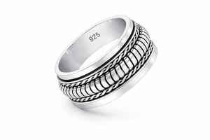 Braided & Ribbed Spinner Ring in 925 sterling silver – side view