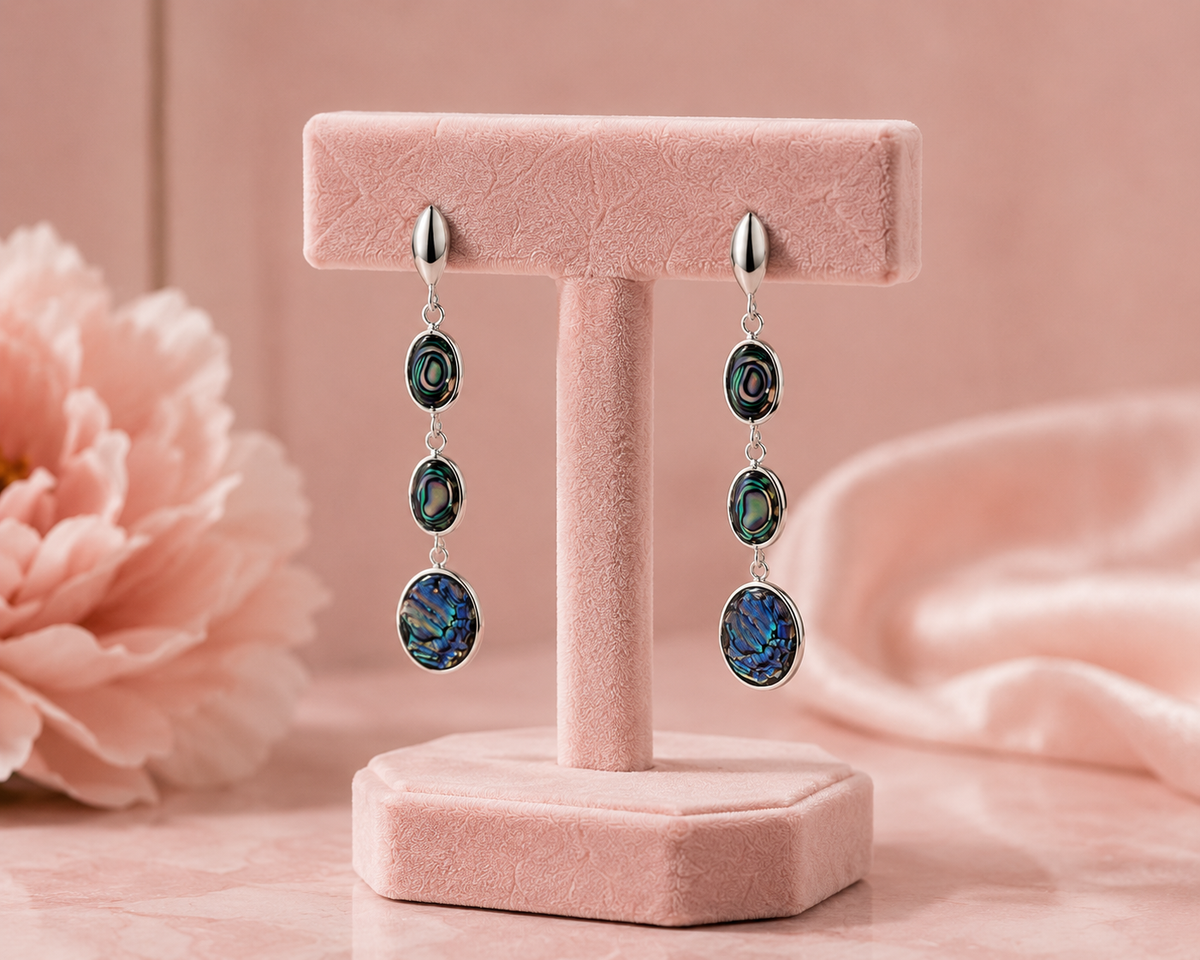 Midnight Oval Cascade Abalone Earrings in 925 sterling silver – side view