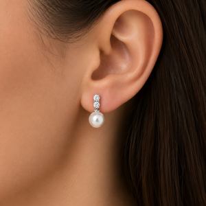 Midnight Pearl Crystal Drop Earrings in 925 sterling silver – angle view