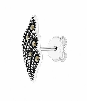 Midnight Teardrop Marcasite Stud Earrings in 925 sterling silver – side view