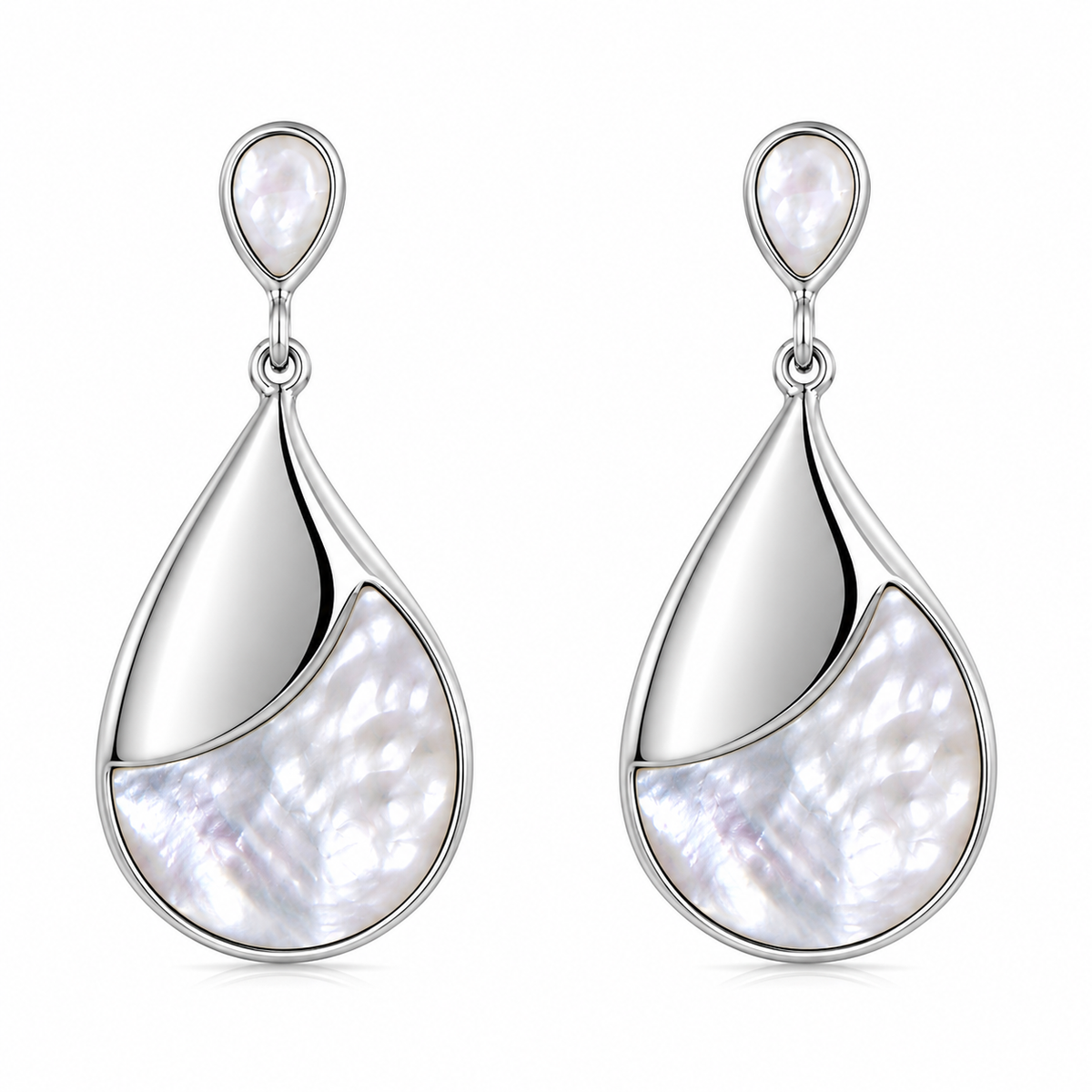 Mother of Pearl Teardrop Swirl Earrings in 925 sterling silver – main view