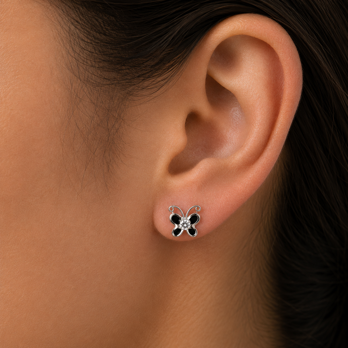 Boucles d'oreilles clous papillon Noir Flutter