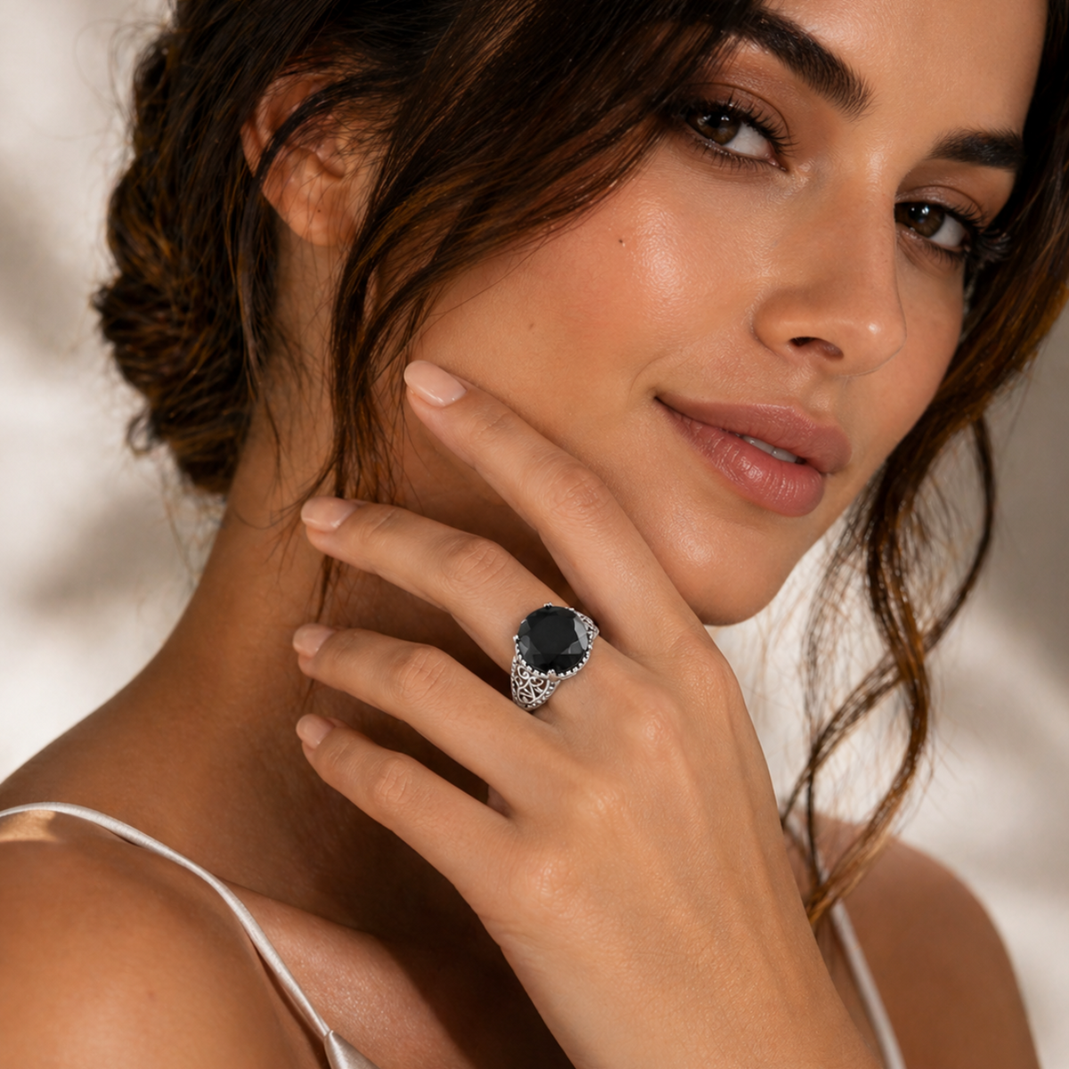 Noir Royale Black Crystal Filigree Ring