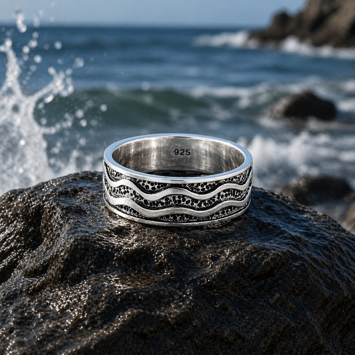 Ocean Waves Ring in 925 sterling silver – side view