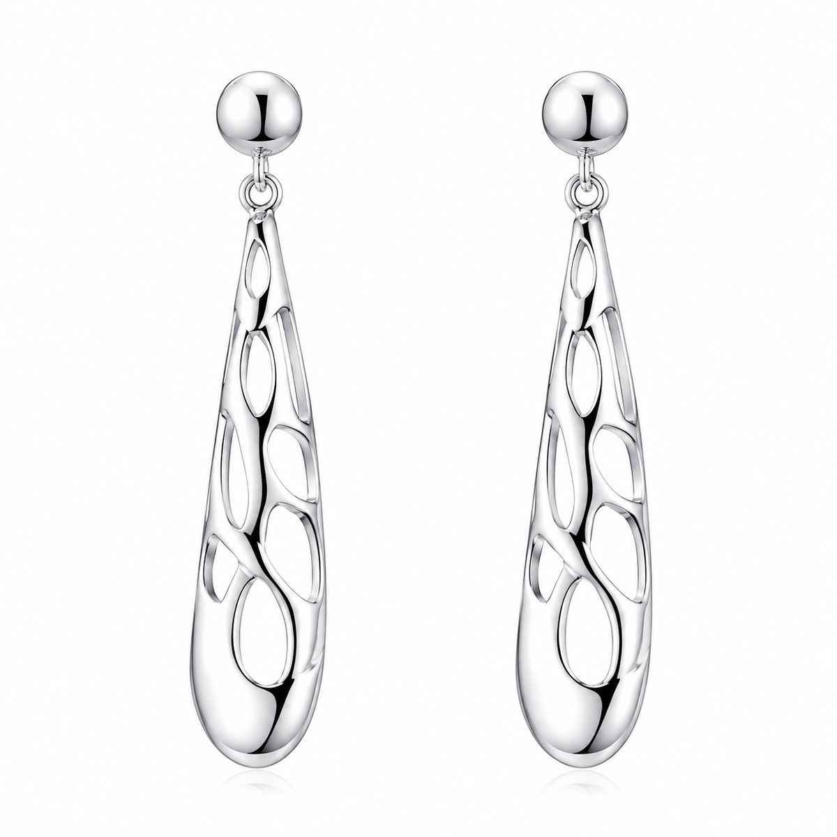 Open Teardrop Sculpted Earrings in 925 sterling silver – main view