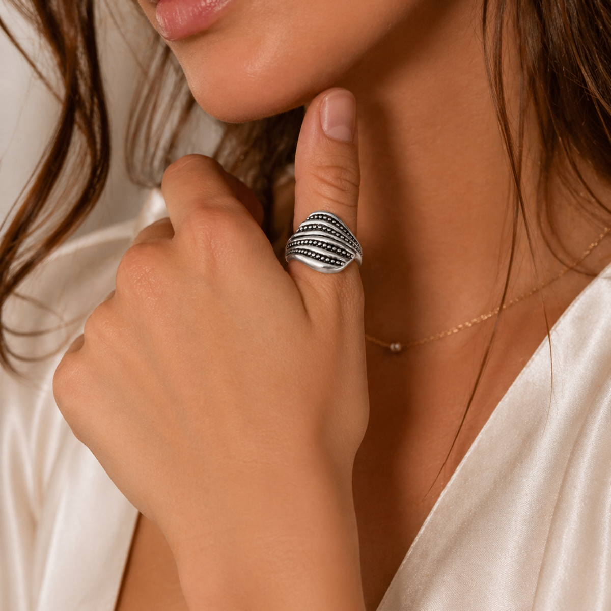 Oxidized Double Leaf Wrap Ring