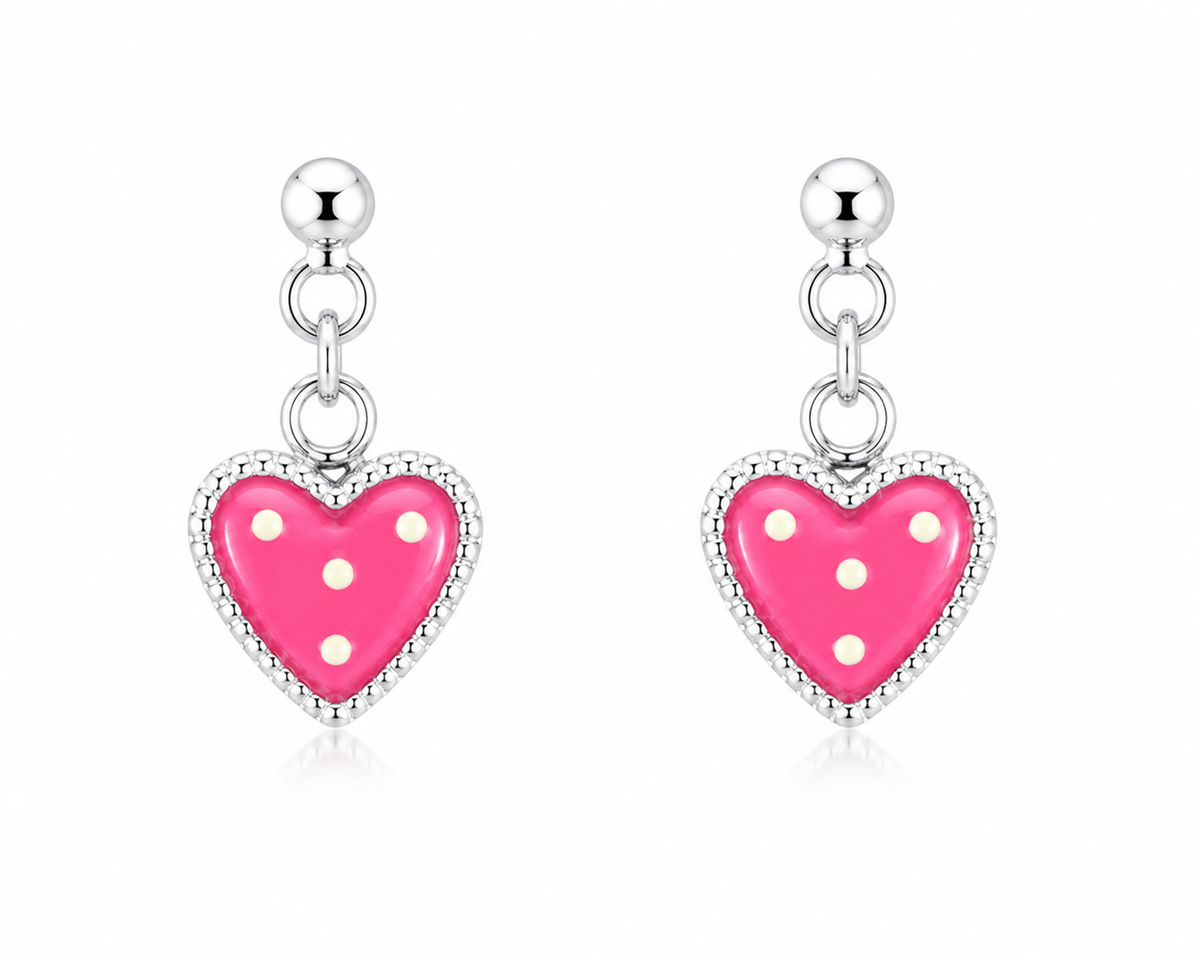 Polka Dot Heart Dangle Earrings in 925 sterling silver – main view