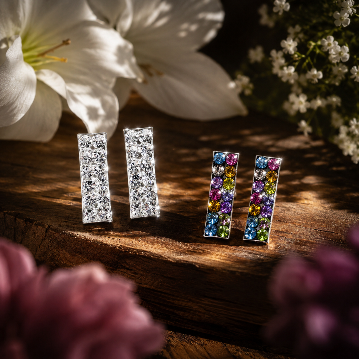 Prism Cascade Crystal Bar Stud Earrings in 925 sterling silver – additional view