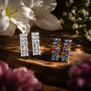 Prism Cascade Crystal Bar Stud Earrings in 925 sterling silver – additional view