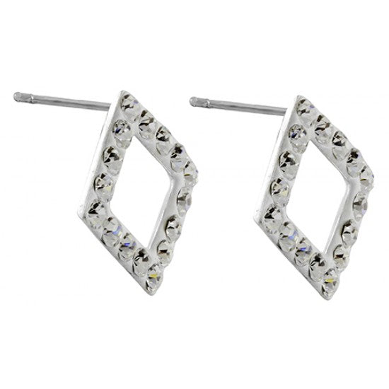 Radiant Diamond Frame Stud Earrings in 925 sterling silver – side view