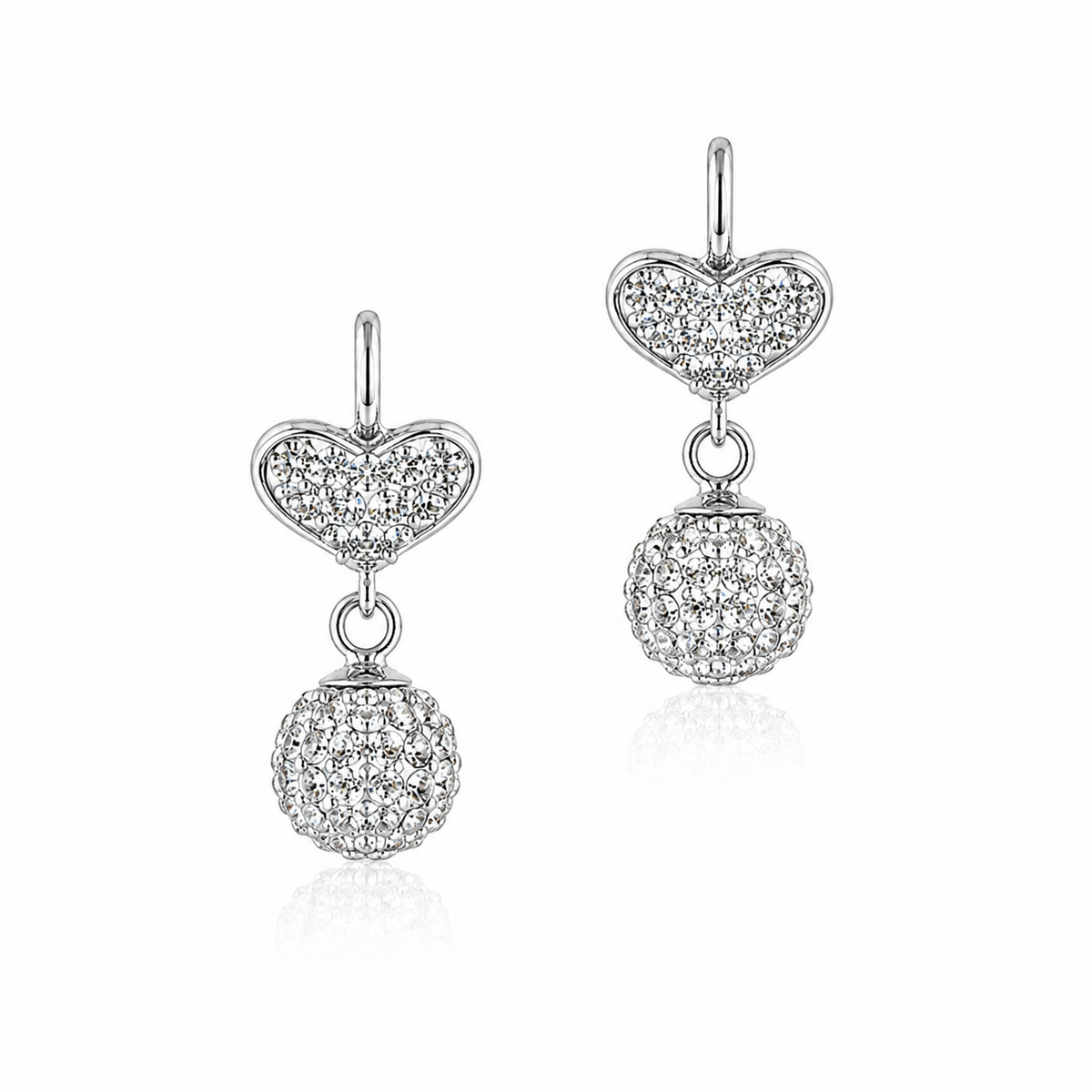 Radiant Heart & Crystal Sphere Earrings in 925 sterling silver – main view