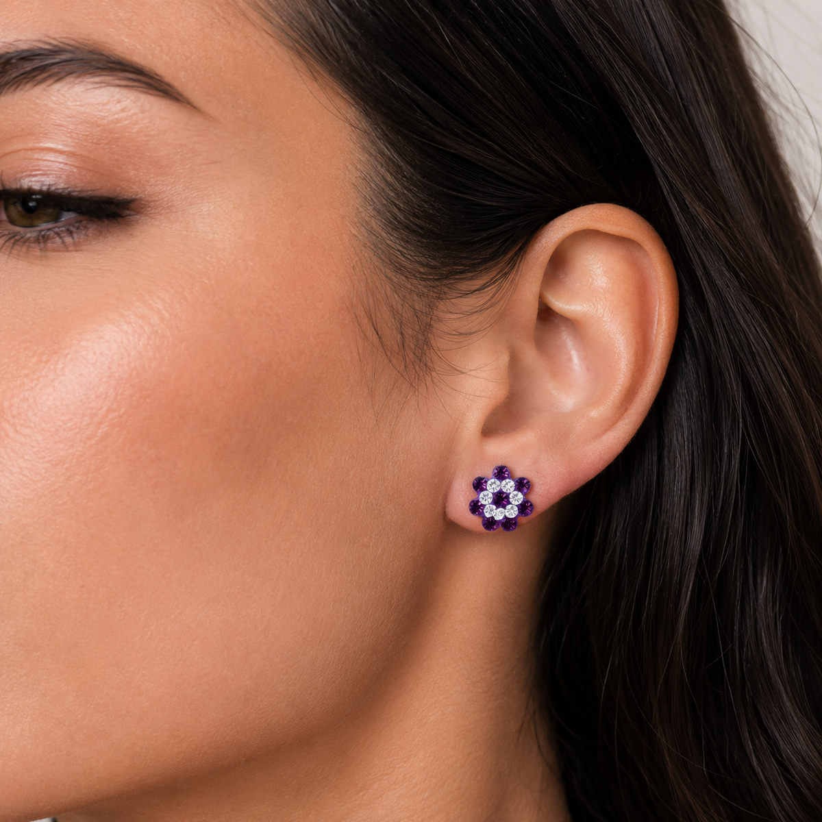 Royal Blossom Flower Stud Earrings in 925 sterling silver – angle view
