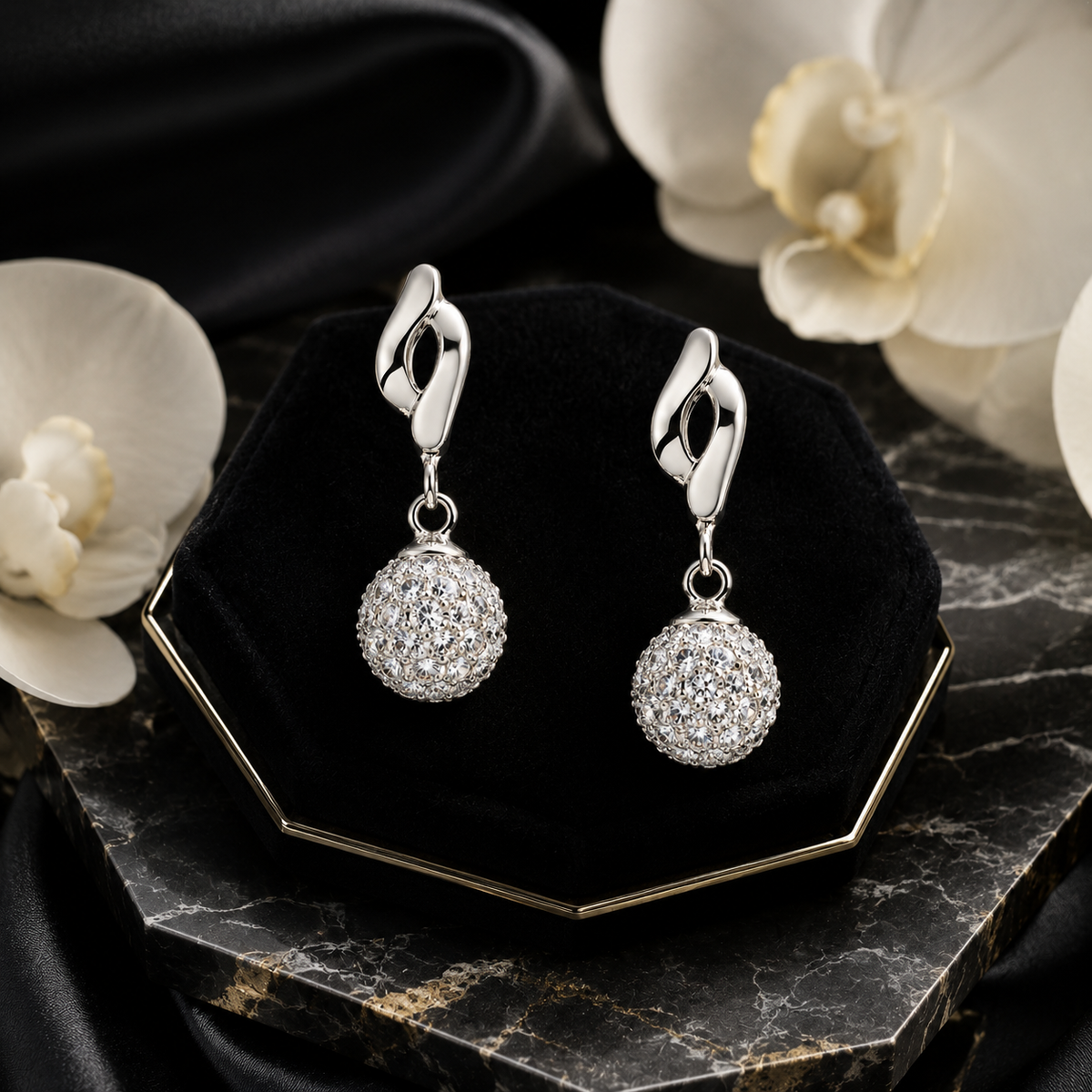 Sculpted Wave Ball Drop Earrings in 925 sterling silver – additional view