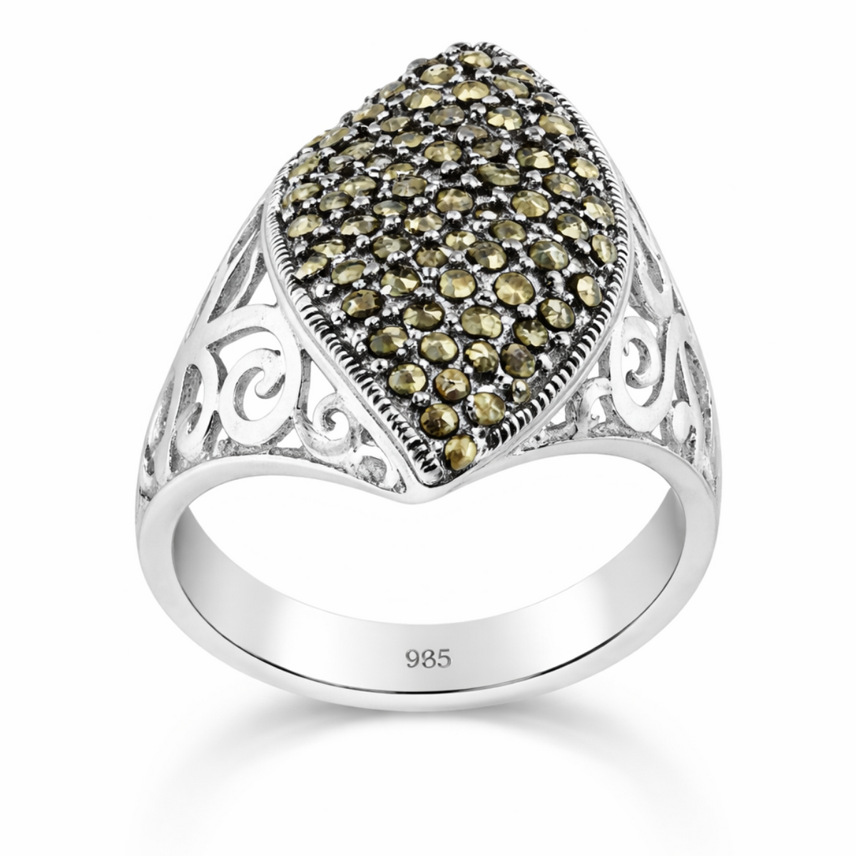 Seraphine Marcasite Twisted Filigree Shield Ring in Sterling Silver – main view