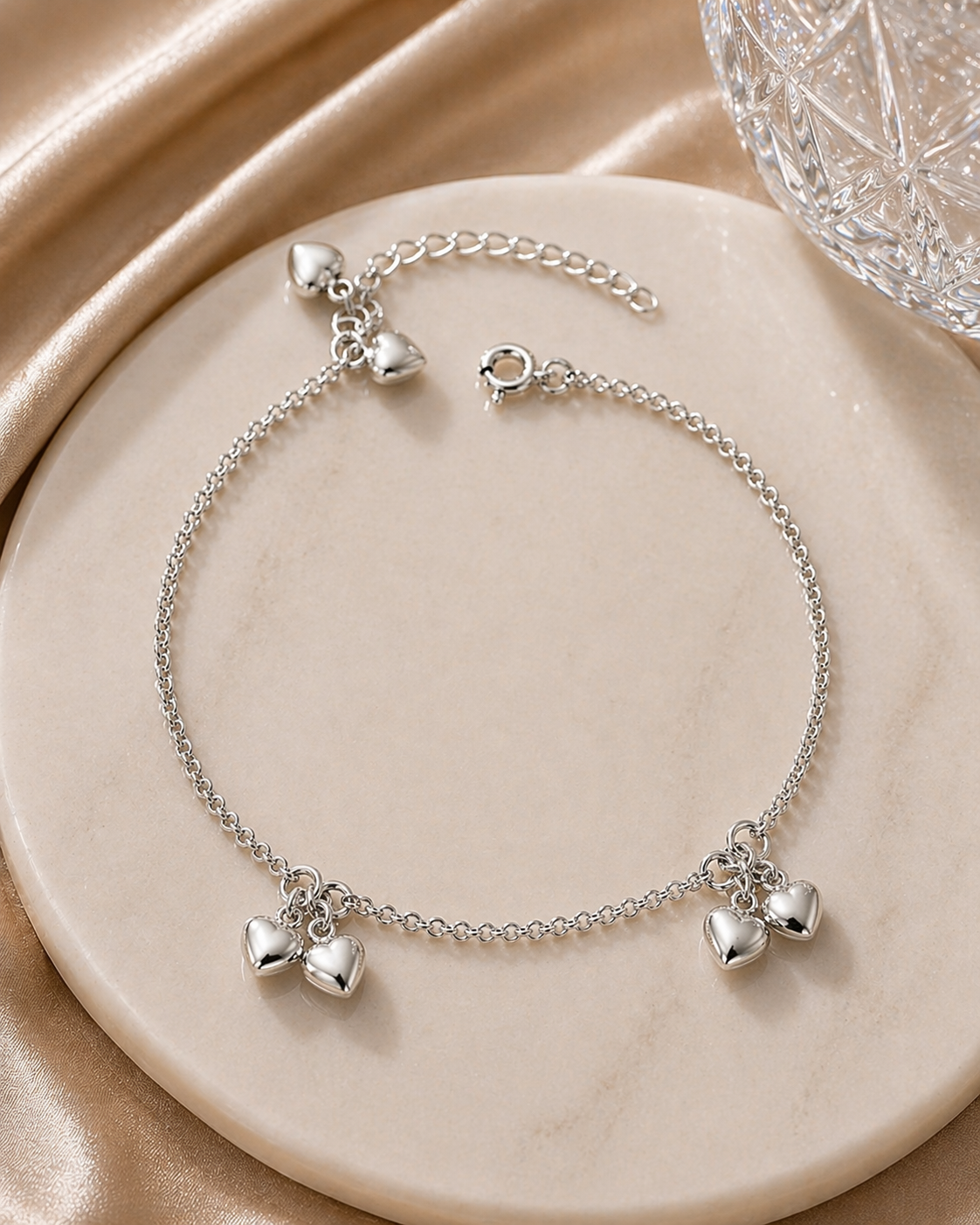 Triple Double Heart Bracelet in 925 sterling silver – angle view