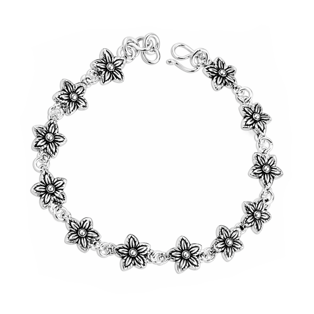 Five-Petal Flower Link Bracelet in 925 sterling silver – main view