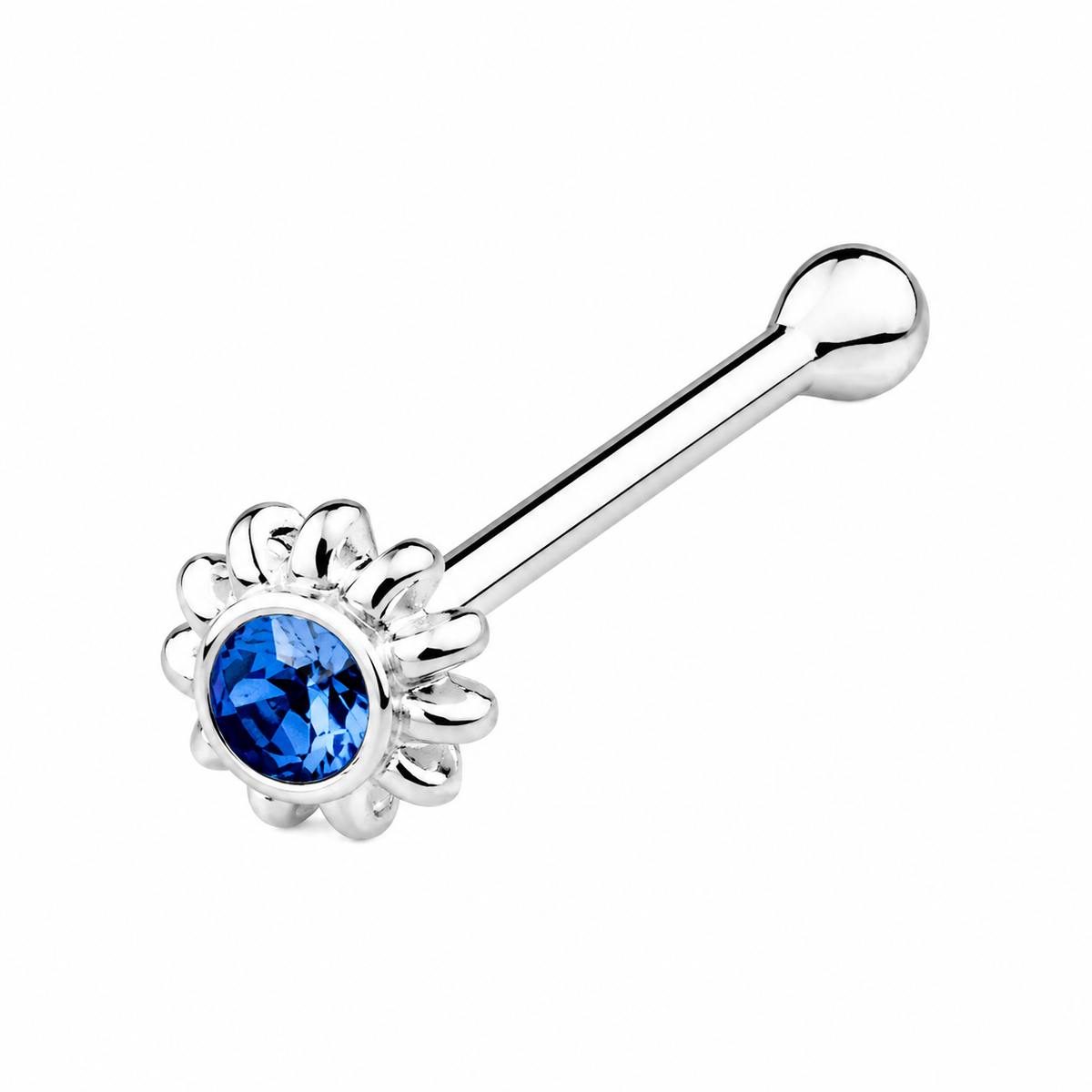 Floral Crystal Nose Bone Stud in 925 sterling silver – angle view