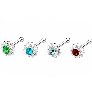 Floral Crystal Nose Bone Stud in 925 sterling silver – main view