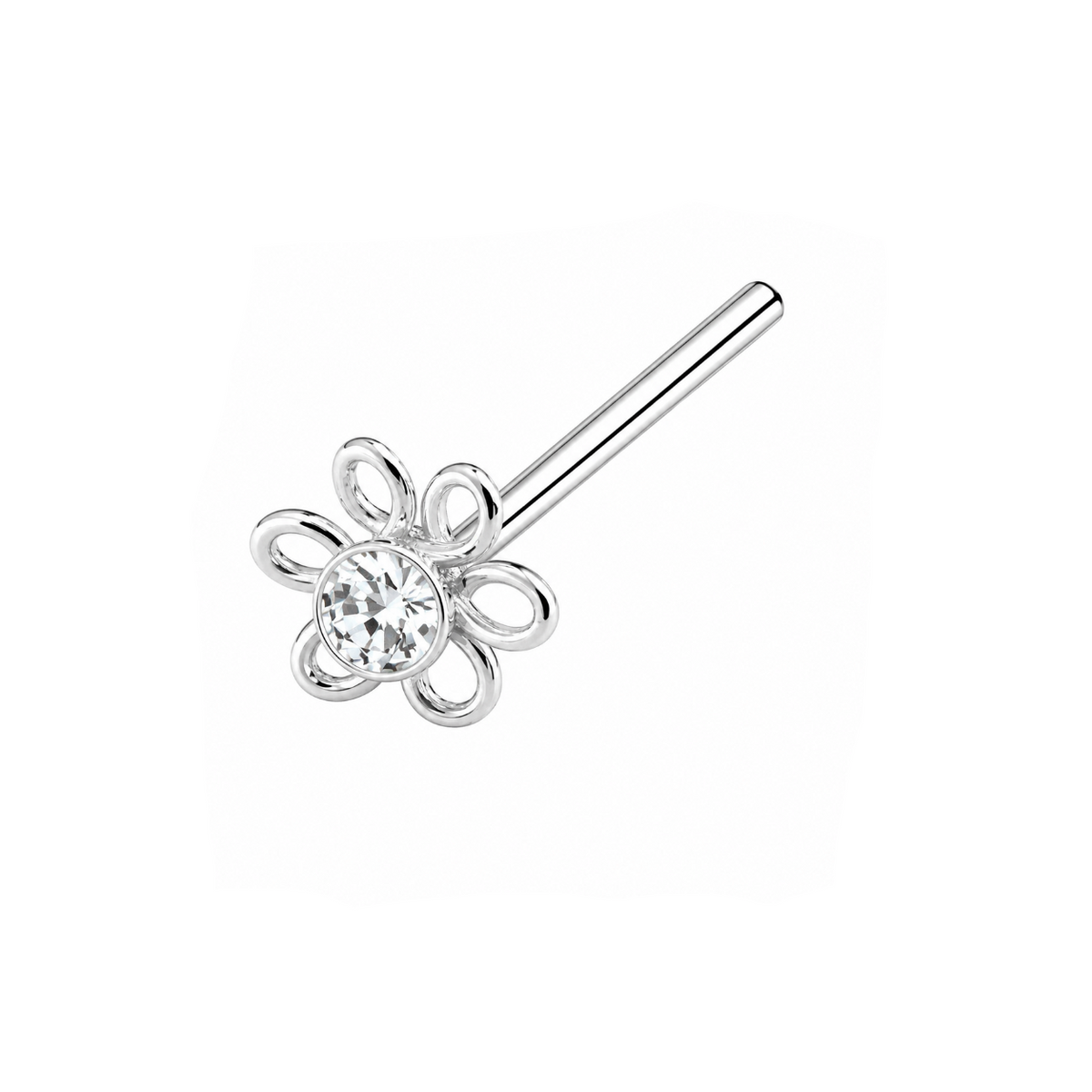 Open Petal Flower Nose Pin Stud in 925 sterling silver – main view