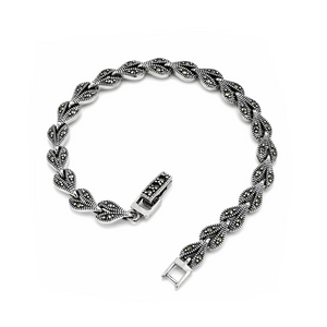Marcasite Leaf Link Bracelet in 925 sterling silver – main view