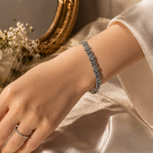 Marcasite Moon Flower Bracelet in 925 sterling silver – angle view