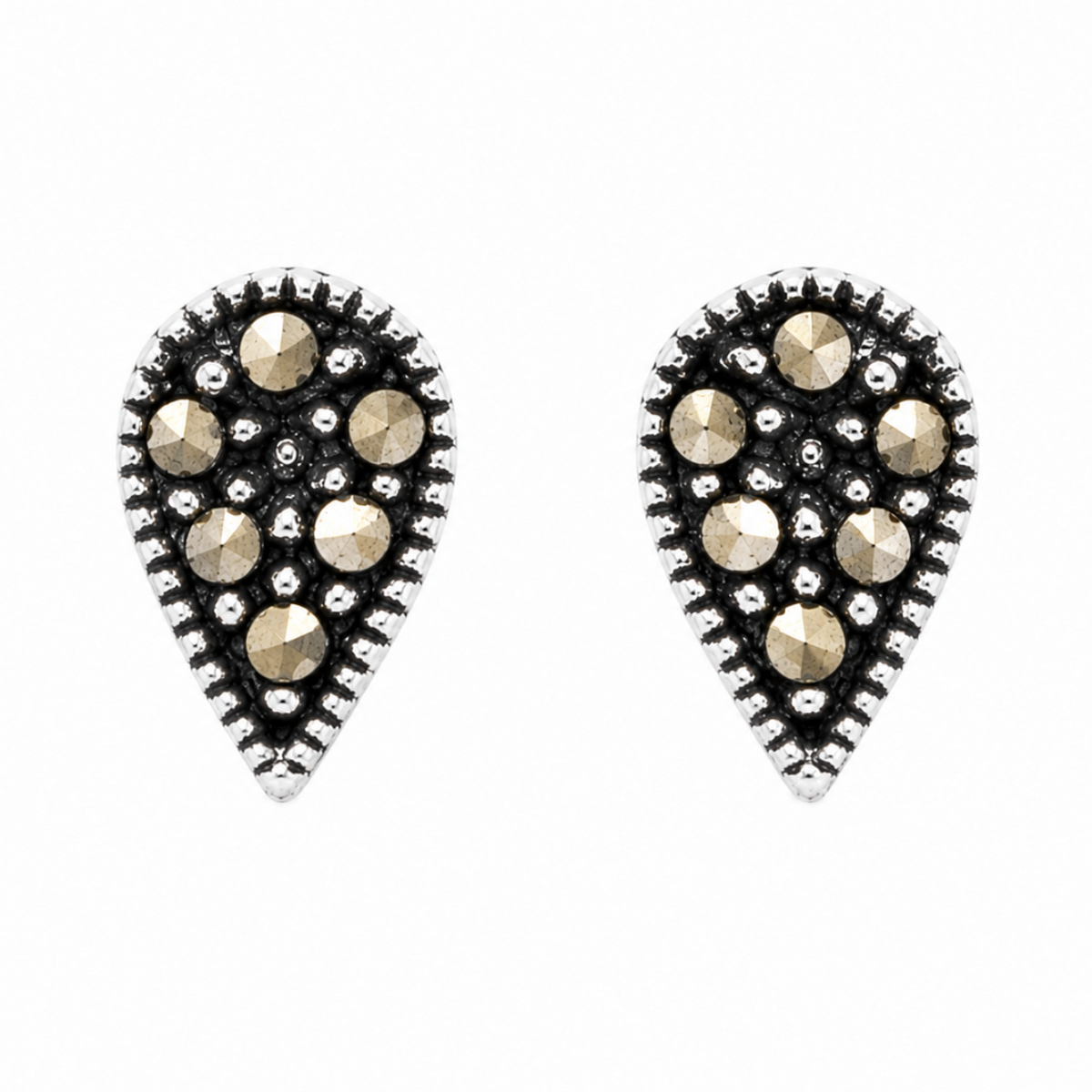 Vintage Marcasite Teardrop Stud Earrings in 925 sterling silver – main view