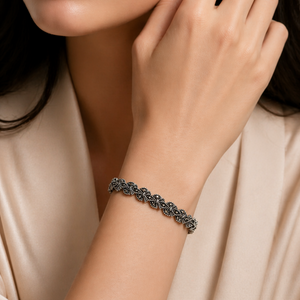 Marcasite Three Leaf Bracelet in 925 sterling silver – angle view
