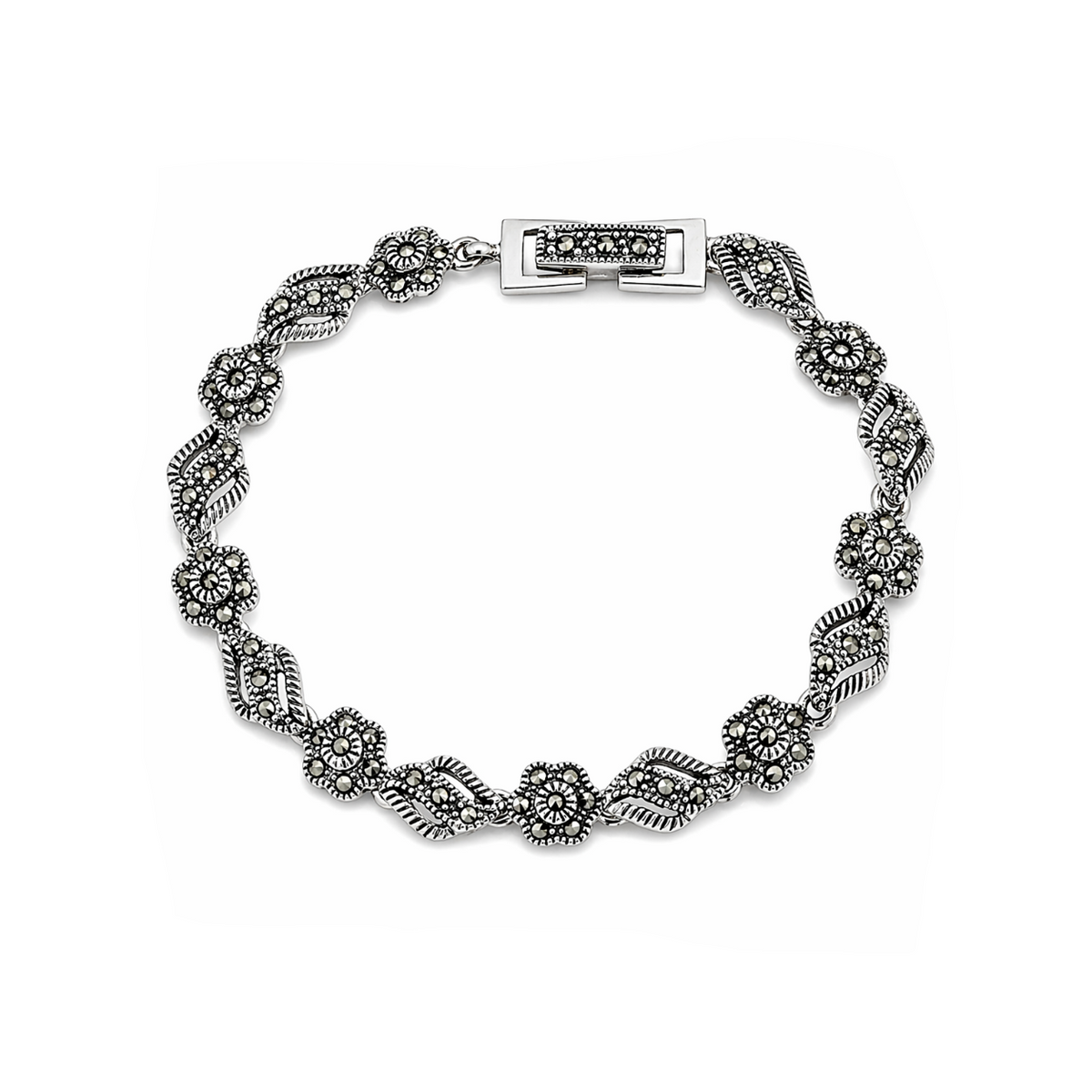 Marcasite Wave Flower Bracelet in 925 sterling silver – main view