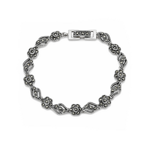 Marcasite Wave Flower Bracelet in 925 sterling silver – main view