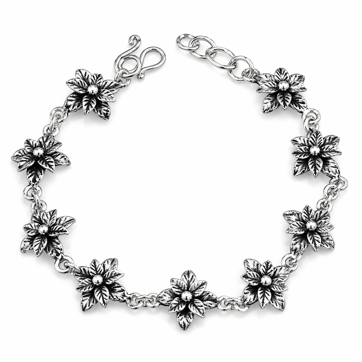 Double Flower Link Bracelet in 925 sterling silver – main view
