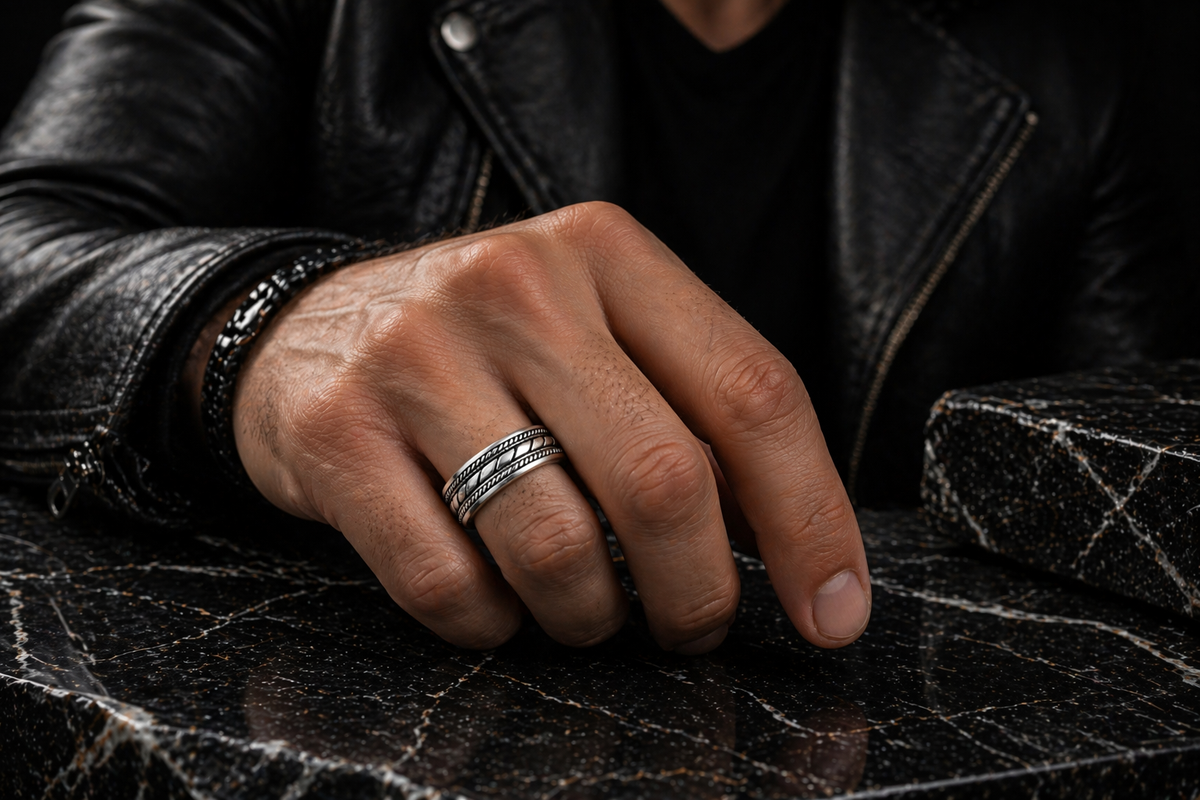 Twist Rope Band Ring in 925 sterling silver – angle view