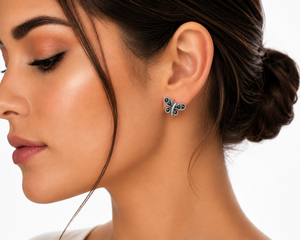 Twisted Marcasite Dragonfly Stud Earrings in 925 sterling silver – angle view
