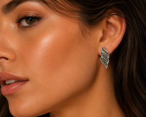 Twisted Marcasite Ribbon Stud Earrings in 925 sterling silver – angle view
