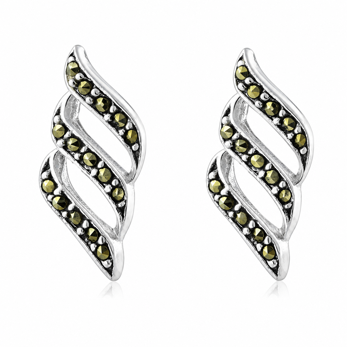 Twisted Marcasite Ribbon Stud Earrings in 925 sterling silver – main view